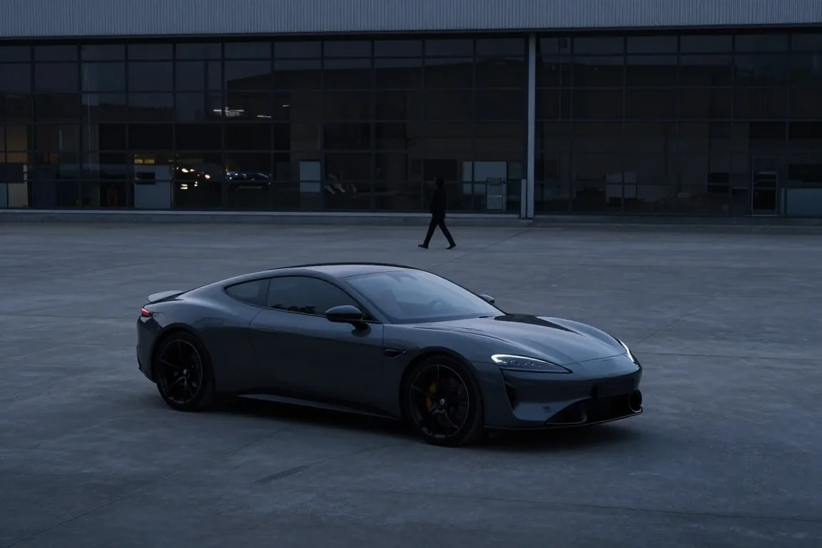 A winner walking across the lot to the coupe at dusk